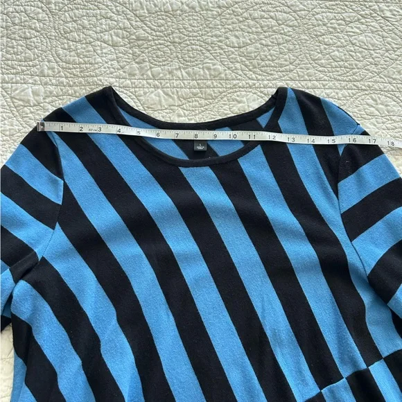 Women’s Tunic Alfani Blue Black Striped Top - Size L - Picture 4 of 14